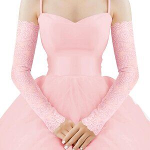 Women's 1 Pink Fingerless Lace Arm Sleeves Gloves Wedding Dress Party Prom